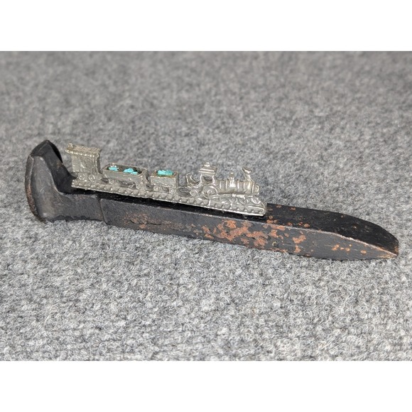 Other - Railroad Spike With Silver Model Train On Top Hauling‎ Topaz 7" Long
